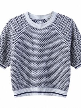 Joe Fresh Blue Textured Cotton Short Sleeve Coastal Sweater – Size L